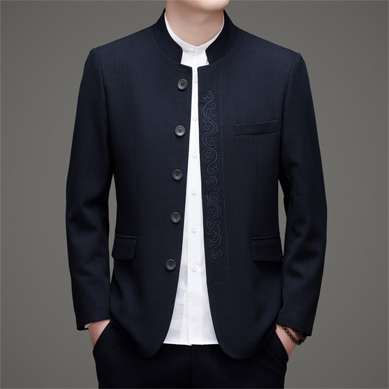 新款高品质中山装西服外套男士中年风新中式休闲西服唐装,男装西服,钱塘723