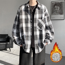 加绒衬衫男冬季新款港风宽松磨毛格子长袖衬衣JR06-特P35，男装衬衫，星座214-3
