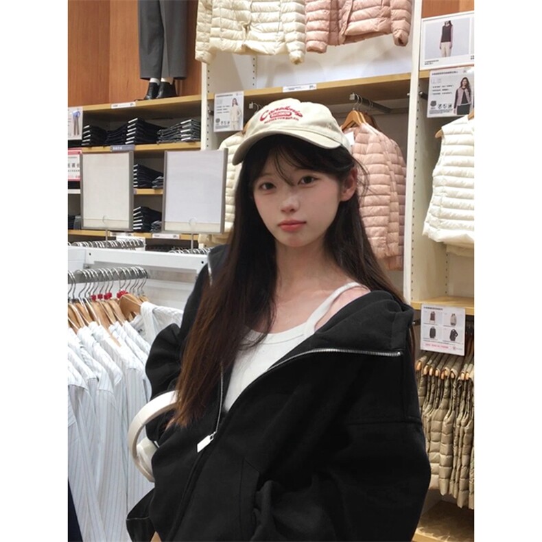 抖音得物高品质26春装美式高街重磅宽松结构高领连帽卫衣外套W60,女装短外套,电商A486