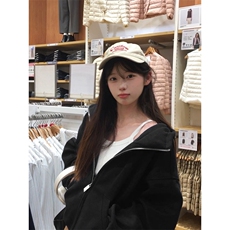 抖音得物高品质26春装美式高街重磅宽松结构高领连帽卫衣外套W60，女装短外套，电商A486