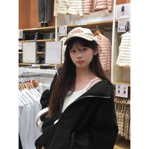 抖音得物高品质 26春装美式高街重磅宽松结构高领连帽卫衣外套W60图片