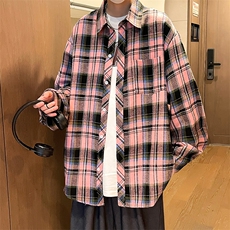 控价59港风格子衬衫宽松外套男女衬衣百搭格子外套CS2402P35，男装衬衫，电商A128