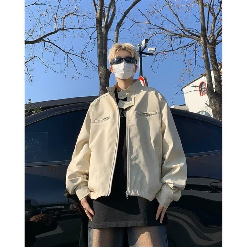 高级感小众高街外套男生飞行员夹克美式复古机车服皮衣W5630-P75,男装夹克,星座412-3