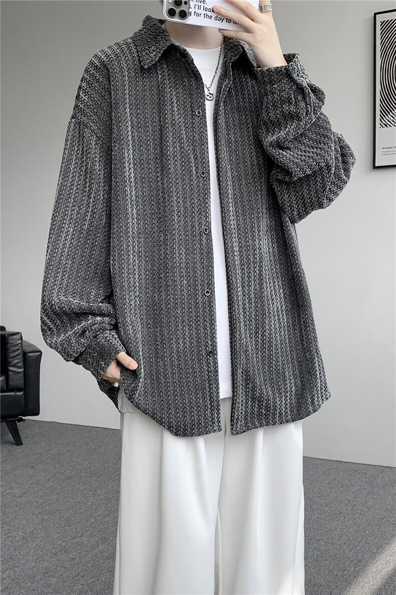 8XL-M鱼骨纹小香风衬衫男生春秋衬衣宽松慵懒垂感外套CS29009P45,男装衬衫,电商B312