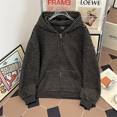 得物品质秋冬款男女连帽开衫卫衣条纹宽松运动外套WY6P75，女装短外套，星座1013-1