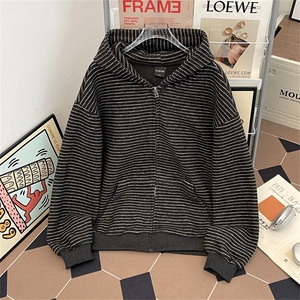 得物品质秋冬款男女连帽开衫卫衣条纹宽松运动外套WY6 P75图片