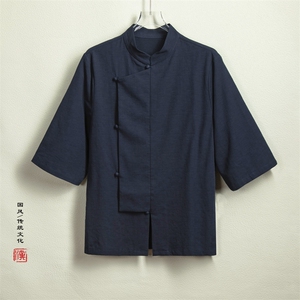 春夏新款风男装棉麻男士立领短袖衬衫X03P75图片