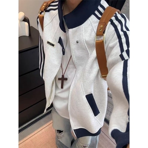 网图三条杠立领卫衣外套男美式棒球服学院风运动夹克WY6798-特P53图片