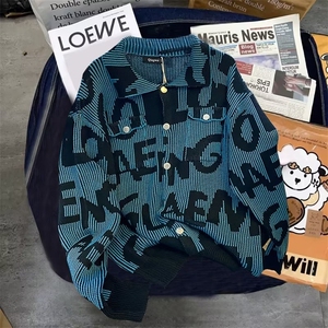 针织开衫男韩版潮流字母高街帅2024春秋新款ins宽松夹克W4619-P62图片