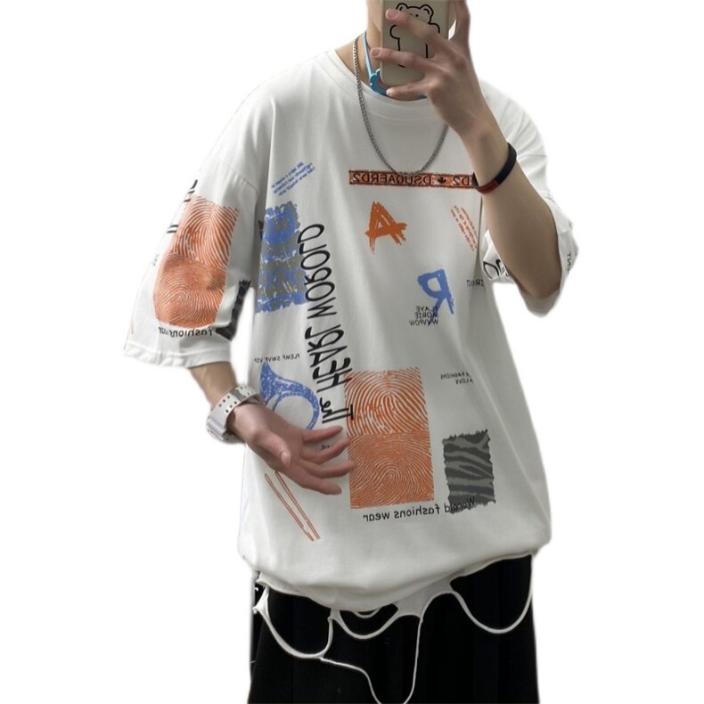 夏季短袖t恤男港风t恤打底衫A2100-A8312-P28控48,男装T恤,星座210-3