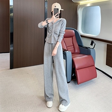 休闲运动洋气连帽褶皱卫衣阔腿裤两件套潮，女装套装/套裙，江南