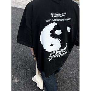 美式高街纯棉小领口短袖oversize280g重磅t恤vibe朝七分袖图片