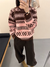 2026年秋季时尚百搭通勤简约休闲提花园领，女装针织衫/毛衣，暖烁特种纱工厂店