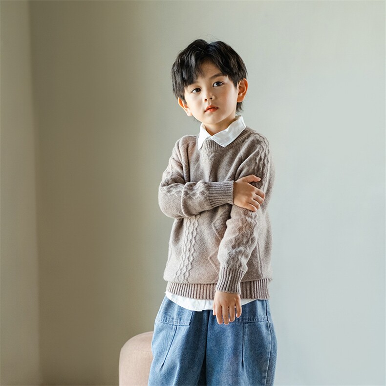 品牌加厚保暖圆领儿童羊绒衫男女童秋冬软糯提花高端打底羊绒毛衣，童装儿童羊毛衫，暖钟情羊绒