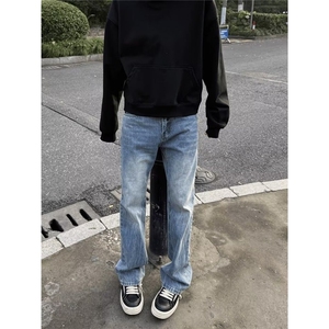 美式水洗闪电纹牛仔裤男款潮牌宽松直筒裤子N5017-P50图片