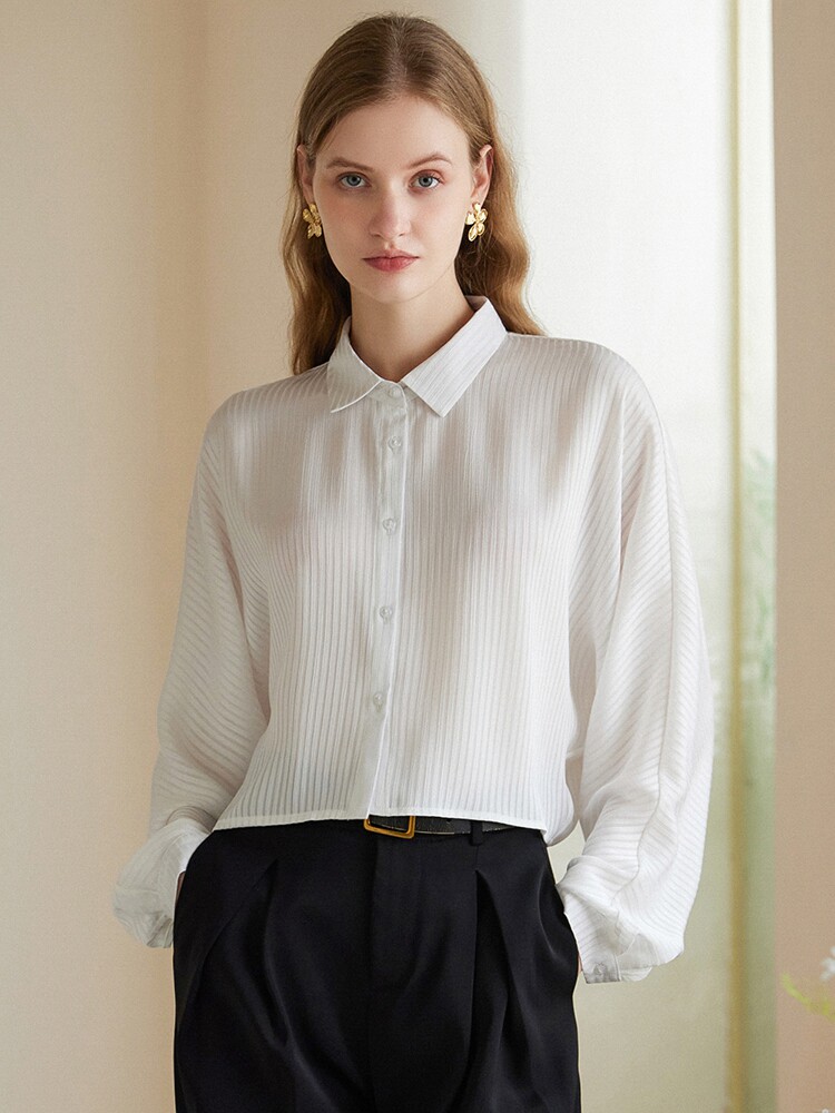 2025春夏新polo领系扣仿真丝衬衫女通勤百搭气质优雅上衣长袖纯色,针织衫/毛衣,澳冬特羊绒