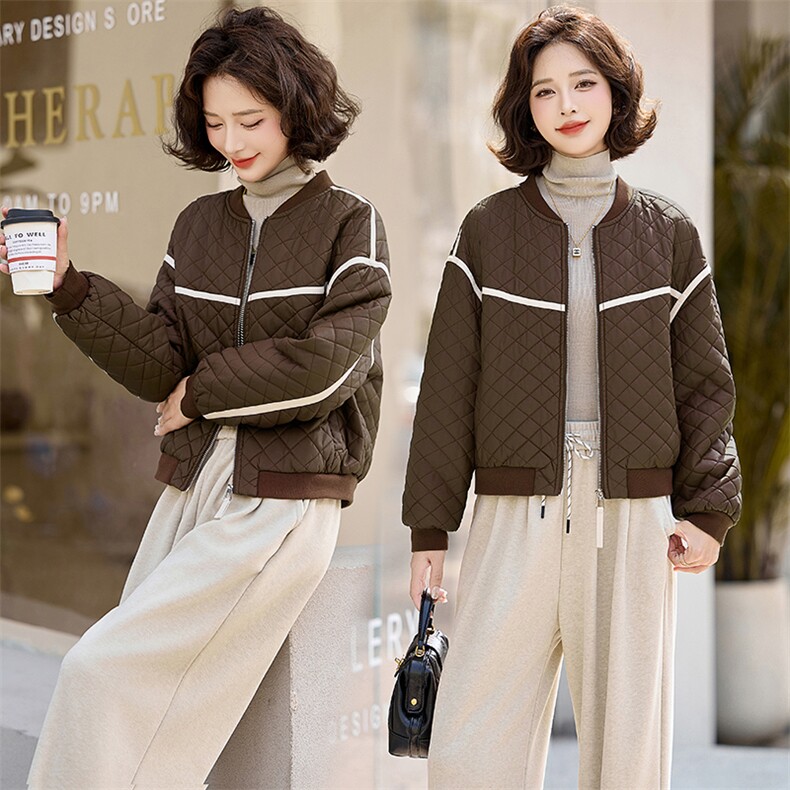 PU皮棉衣棉服女2024冬季新款小个子短款外套棉袄菱形格夹棉夹克,女装皮衣,魅丽静蓝