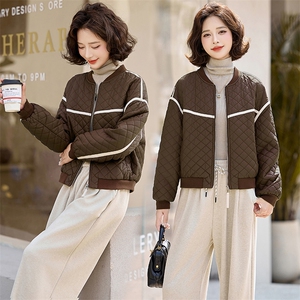 PU皮棉衣棉服女2024冬季新款小个子短款外套棉袄菱形格夹棉夹克图片