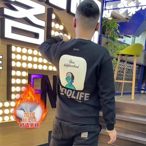 美式圆领卫衣男士大码宽松潮牌重磅秋冬休闲无帽套头外套上衣图片
