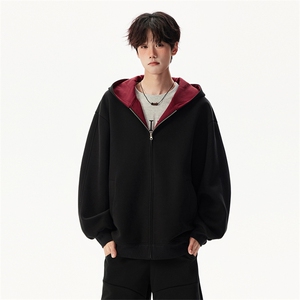 重磅高品质硬挺boxy26春装美式高街结构撞色拼接连帽卫衣开衫外套图片