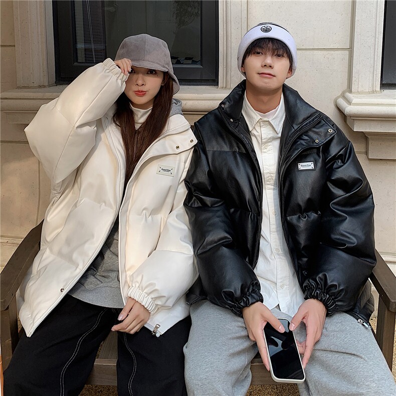 港风冬装宽松pu皮棉衣冬季棉服袄情侣装加厚外套男女S271-P128,男装皮衣,电商A233-1