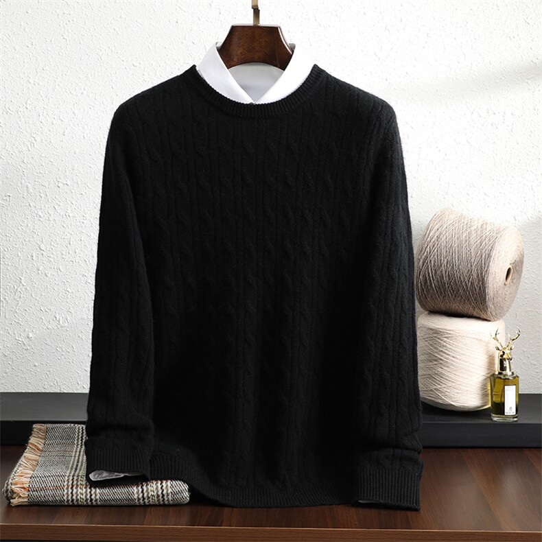 2025秋冬新款男士舒适简约圆领35%羊绒衫长袖男装，男装羊绒套衫，奥澜羊绒