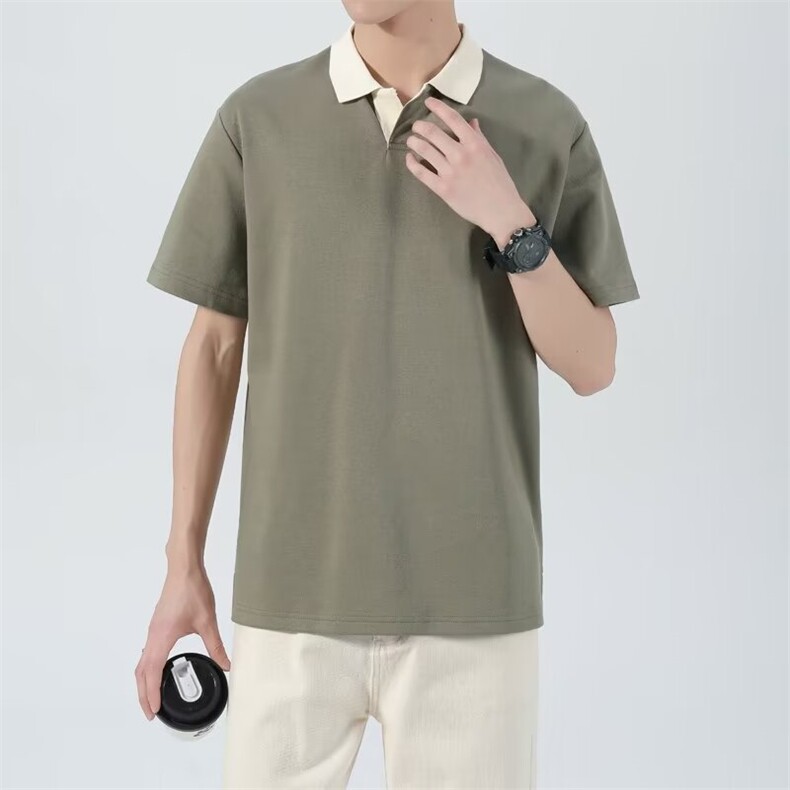 夏季拼色翻领套头短袖男士半袖POLO衫冰丝薄款T恤上衣服A09,男装T恤,星座1116A-2（原606A-1）