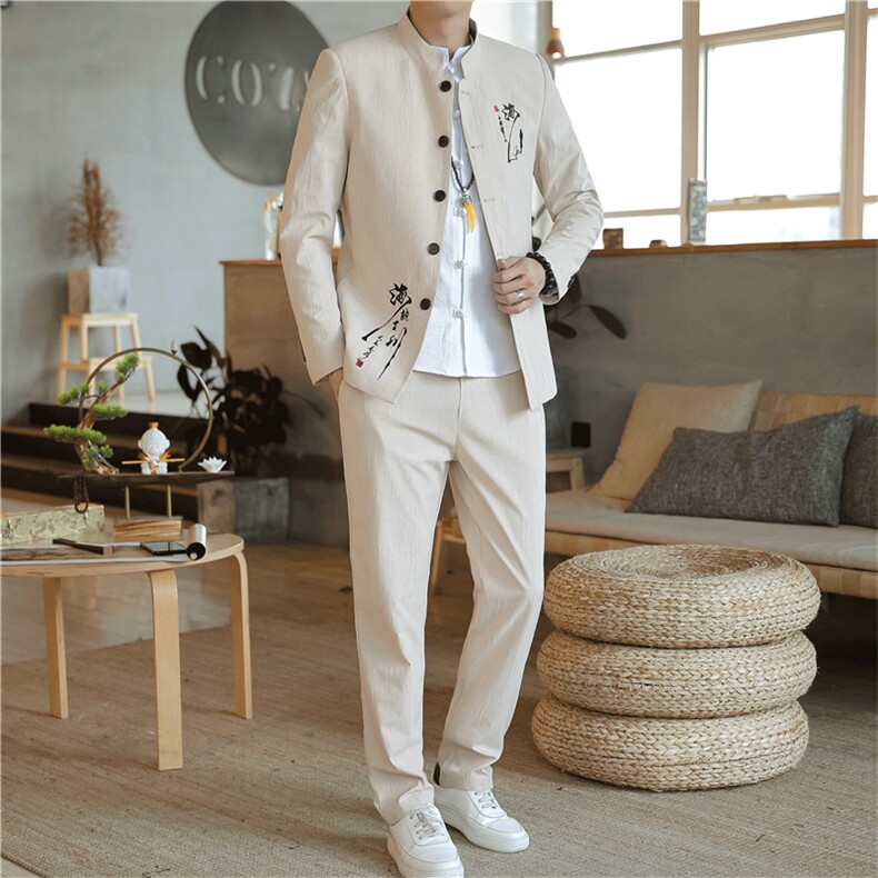 秋季中山装西服套装男士唐装两件套风外套A334-TZ810-P130,男装民族服装,电商B339(原A334）