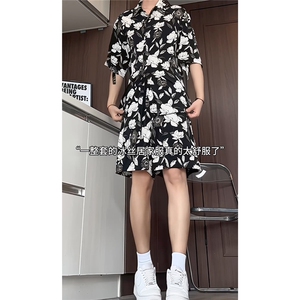 短袖衬衫男+短裤男套装男100%聚酯纤维M-5XL大码TZ78709P50控98图片