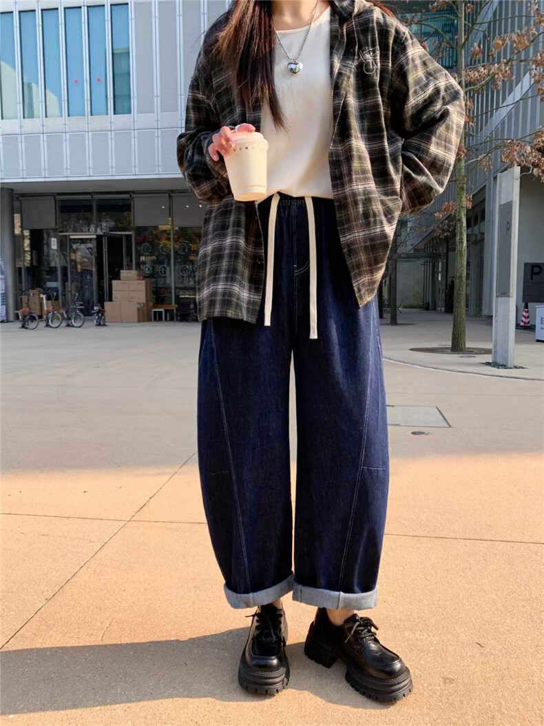 2025年秋季中腰百搭长裤系绳宽松塞拉弧线弯月裤,女装休闲裤,旺娇羊绒