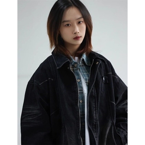 水洗美式复古做旧牛仔外套男女春秋季宽松百搭夹克上衣图片
