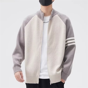 开衫毛衣男春秋季2025潮牌立领撞色针织外套男生休闲毛线衣服冬装图片