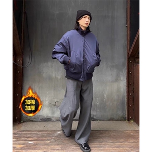 抖音得物 美式潮休闲夹克春季立领纯色复古工装加厚棉服外套MF01图片