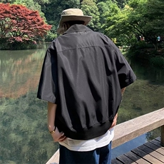 夏季小众短款短袖夹克外套金属设计感简约宽松高级t恤~ST09，男装衬衫，星座601-2