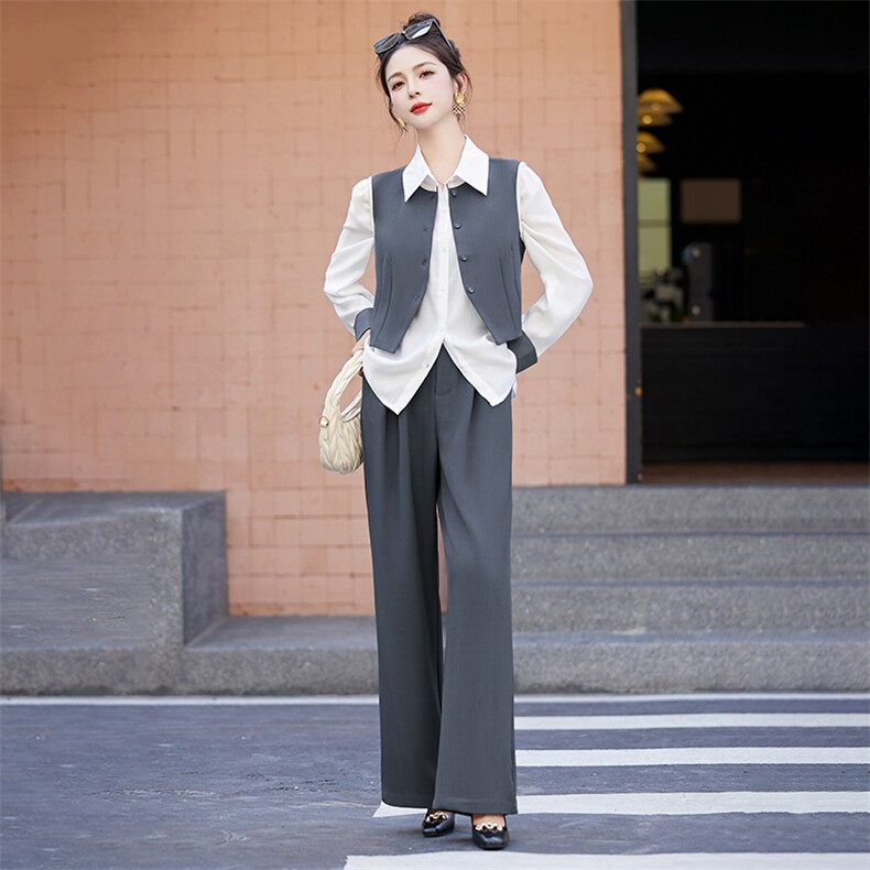 高端职业阔腿裤套装女2025秋季网红干练气质御姐范三件套,女装套装/套裙,尚娜萱
