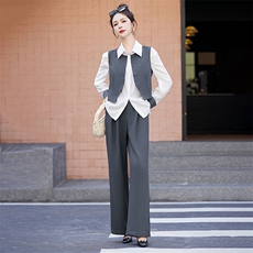 高端职业阔腿裤套装女2025秋季网红干练气质御姐范三件套，女装套装/套裙，尚娜萱