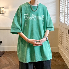 抖音供货、210克现货水洗棉印花宽松版短袖T恤D223A-ST2317-P35，男装T恤，电商019-1