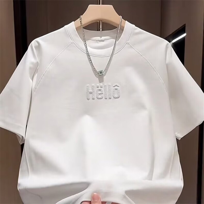 夏季新款重工刺绣圆领休闲短袖男士潮牌韩版百搭半袖痞帅T恤图片