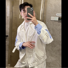 春秋新款拼接条纹假两件短款夹克男时尚设计感外套JK9002-特80，男装夹克，电商B267
