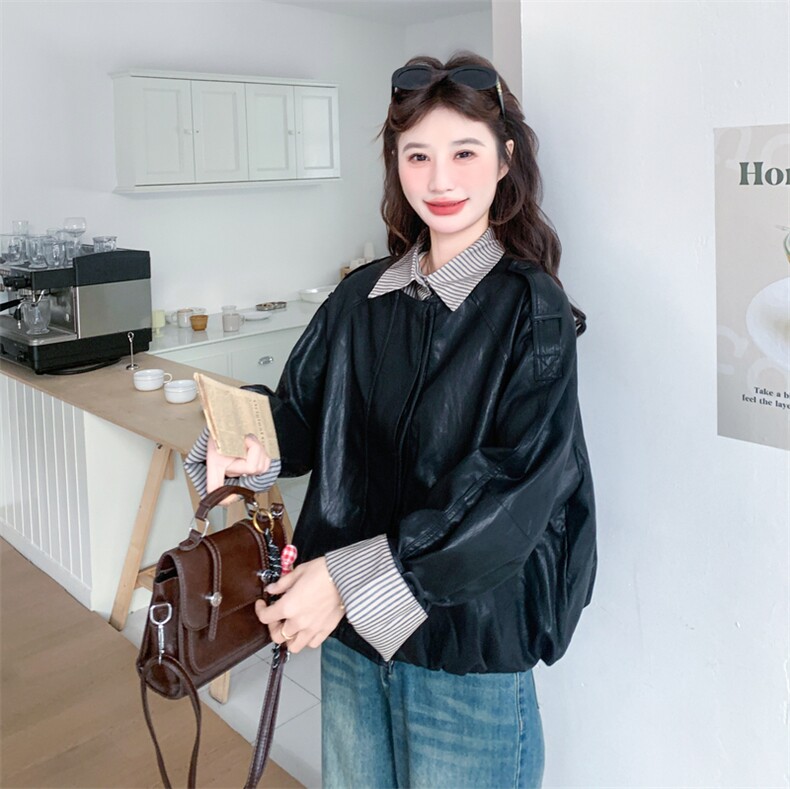 新品大货好数据假两件蛋白皮衣外套6839-P165控268,女装短外套,2C196