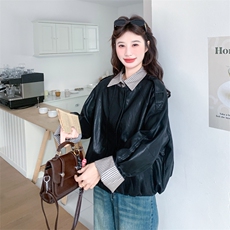 新品大货好数据假两件蛋白皮衣外套6839-P165控268，女装短外套，2C196