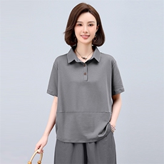 2025年新款简约休闲T恤宽松大码针织T恤常规款2546款，女装T恤，秋牧寒烟