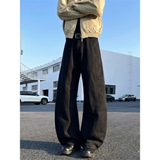 洗退水洗棉纯棉牛仔裤弯刀男春夏新款设计感宽松阔腿拖地长裤，男装牛仔裤，星座302A-2