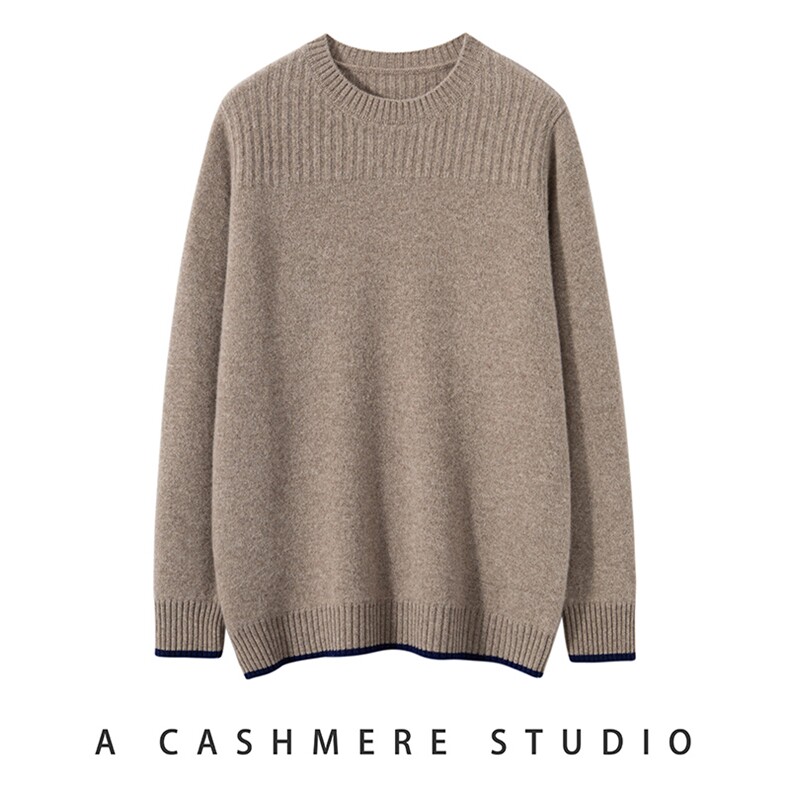 男士2025年秋季圆领拼色长袖，男装羊毛衫，伊绒腾羊绒