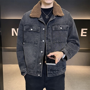 潮牌重工印花牛仔外套男冬季加绒加厚夹克男上衣B317/J617/P175图片