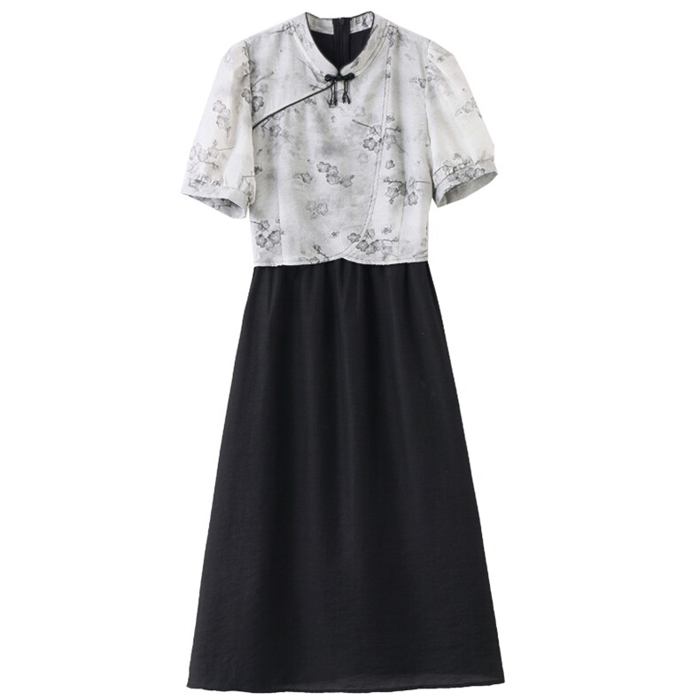 《现货新品》淑女范复古假两件天丝印花连衣裙,女装连衣裙,魅丽静蓝