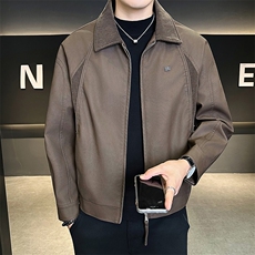 25619-M-4XL-P140店主风秋季新款翻领百搭拼接针织男士皮衣外套，男装皮衣，电商B255