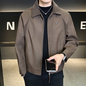 25619-M-4XL-P140店主风秋季新款翻领百搭拼接针织男士皮衣外套图片
