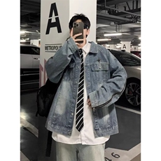 JK8609-P59美式复古水洗牛仔外套男春季设计感潮牌高街情侣宽松，男装工装外套，电商B323A