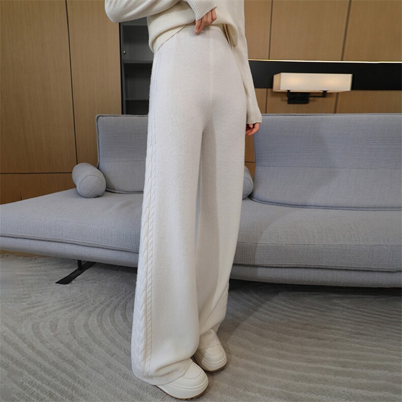 羊毛针织阔腿裤女秋冬季新款高腰显瘦休闲裤百搭长裤，女装休闲裤，鹏源羊绒